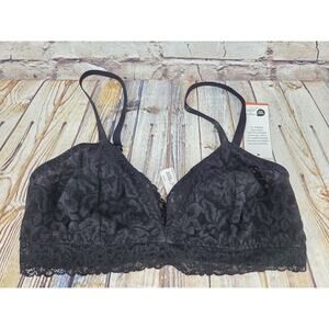 State Of Day Intimates Bra Size Large Core Bra Deep Black Wireless Lace Bralette